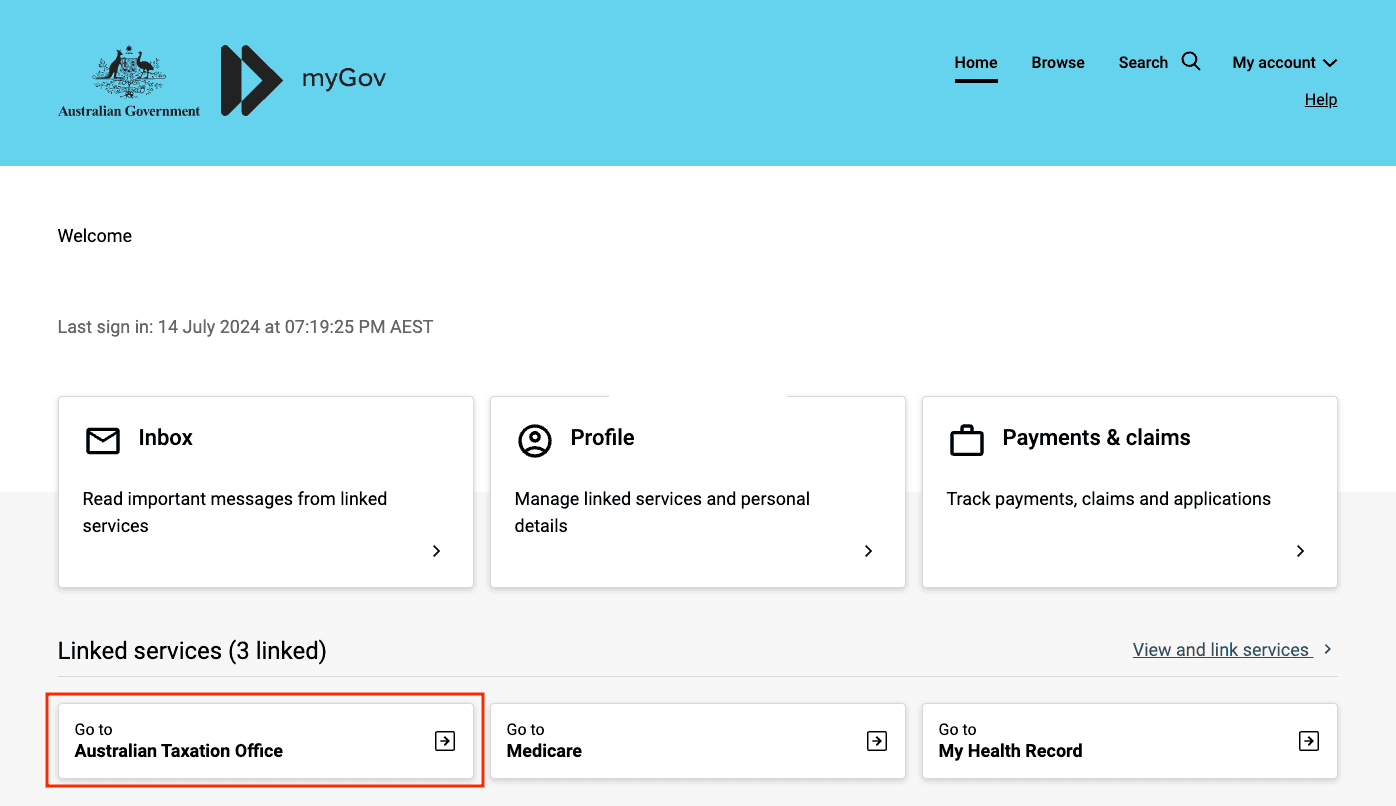 myGov dashboard image