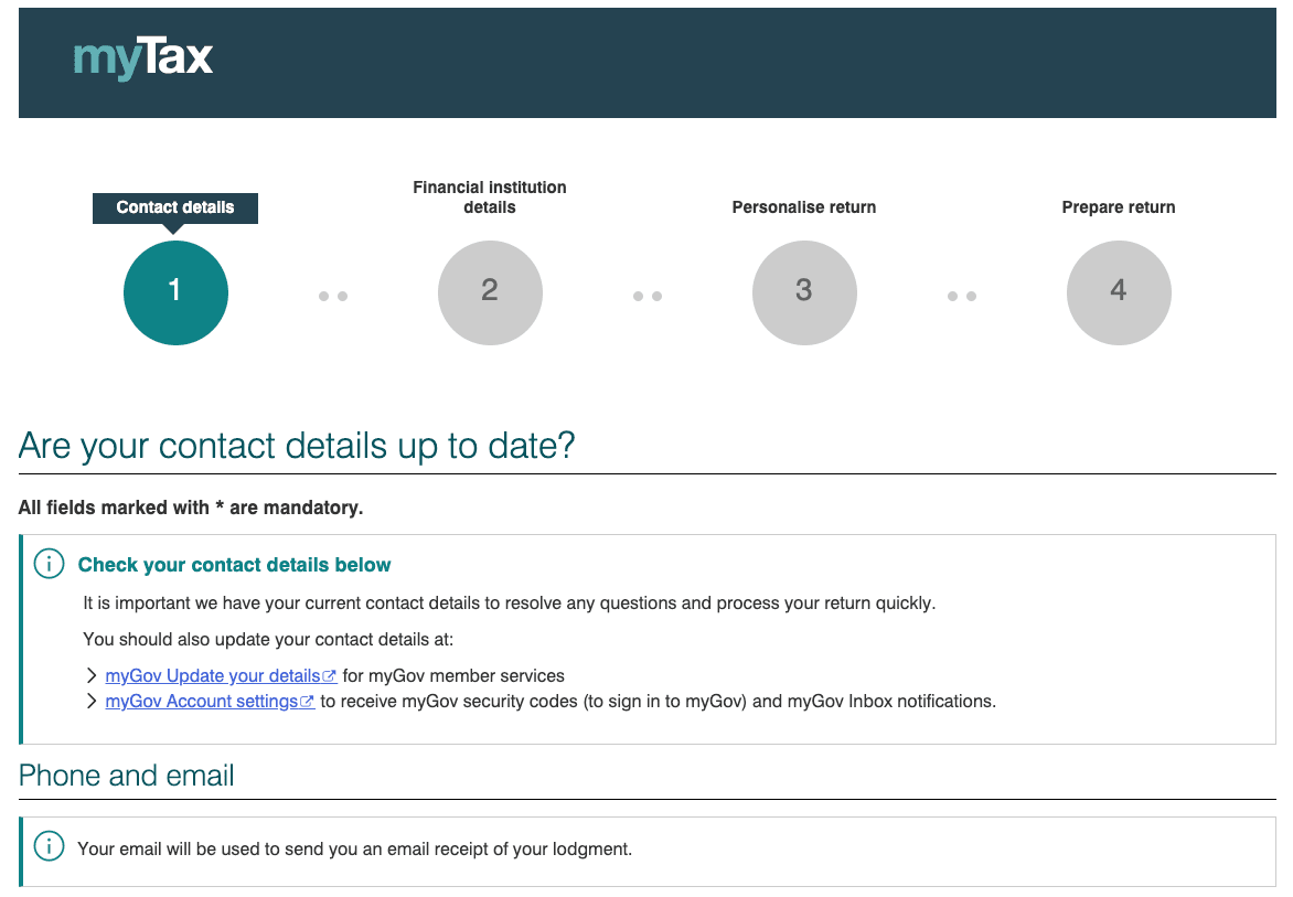 personal information and contact in mytax
